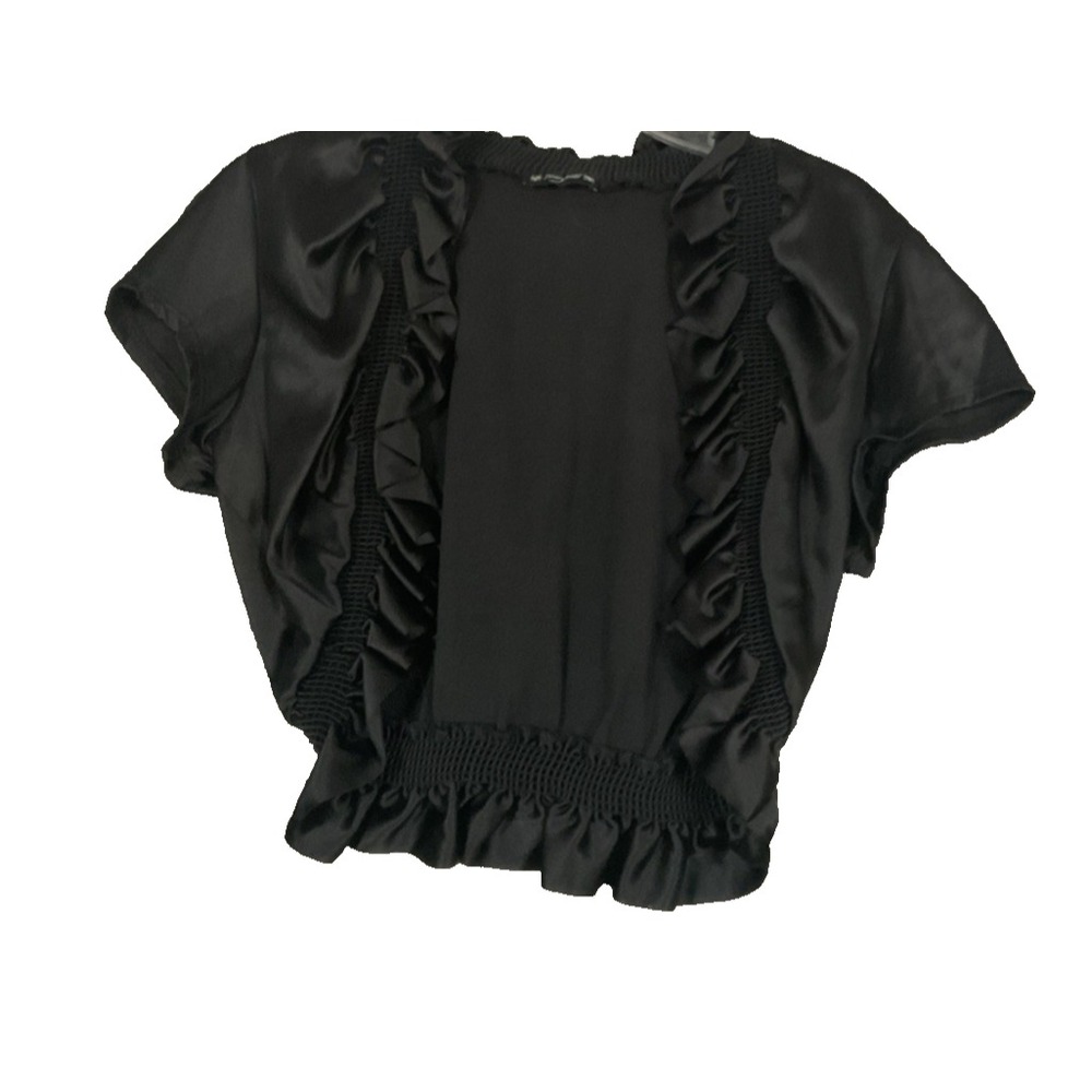 VTG Stargazer Womens Black Cropped Ruffled Shiny Jacket  Juniors XS